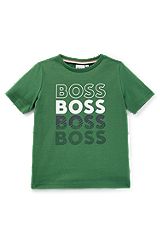 Kids' T-shirt in cotton jersey with repeat logos, Dark Green