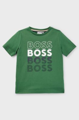 Kids' T-shirt in cotton jersey with repeat logos, Dark Green