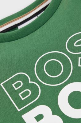 Kids' T-shirt in cotton jersey with repeat logos, Dark Green