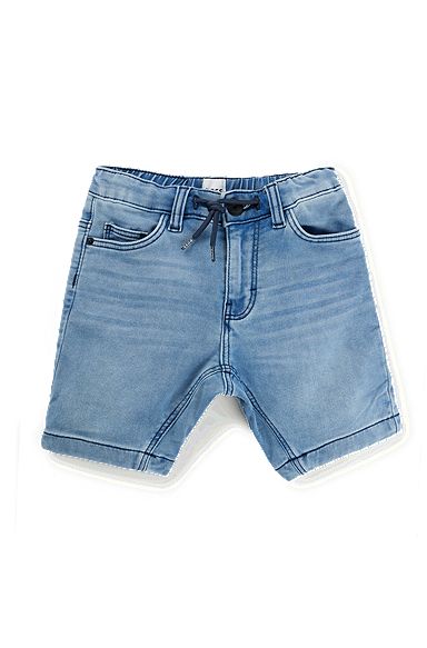 Kids' shorts in stretch denim with drawstring waist, Patterned