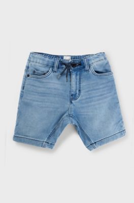 Kids' shorts in stretch denim with drawstring waist, Patterned