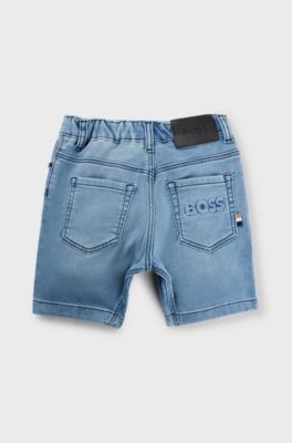 Kids' shorts in stretch denim with drawstring waist, Patterned