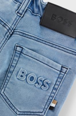 Kids' shorts in stretch denim with drawstring waist, Patterned