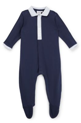 Grenouill&egrave;re en coton avec patte de boutonnage &agrave; logo imprim&eacute; pour b&eacute;b&eacute;, Bleu fonc&eacute;