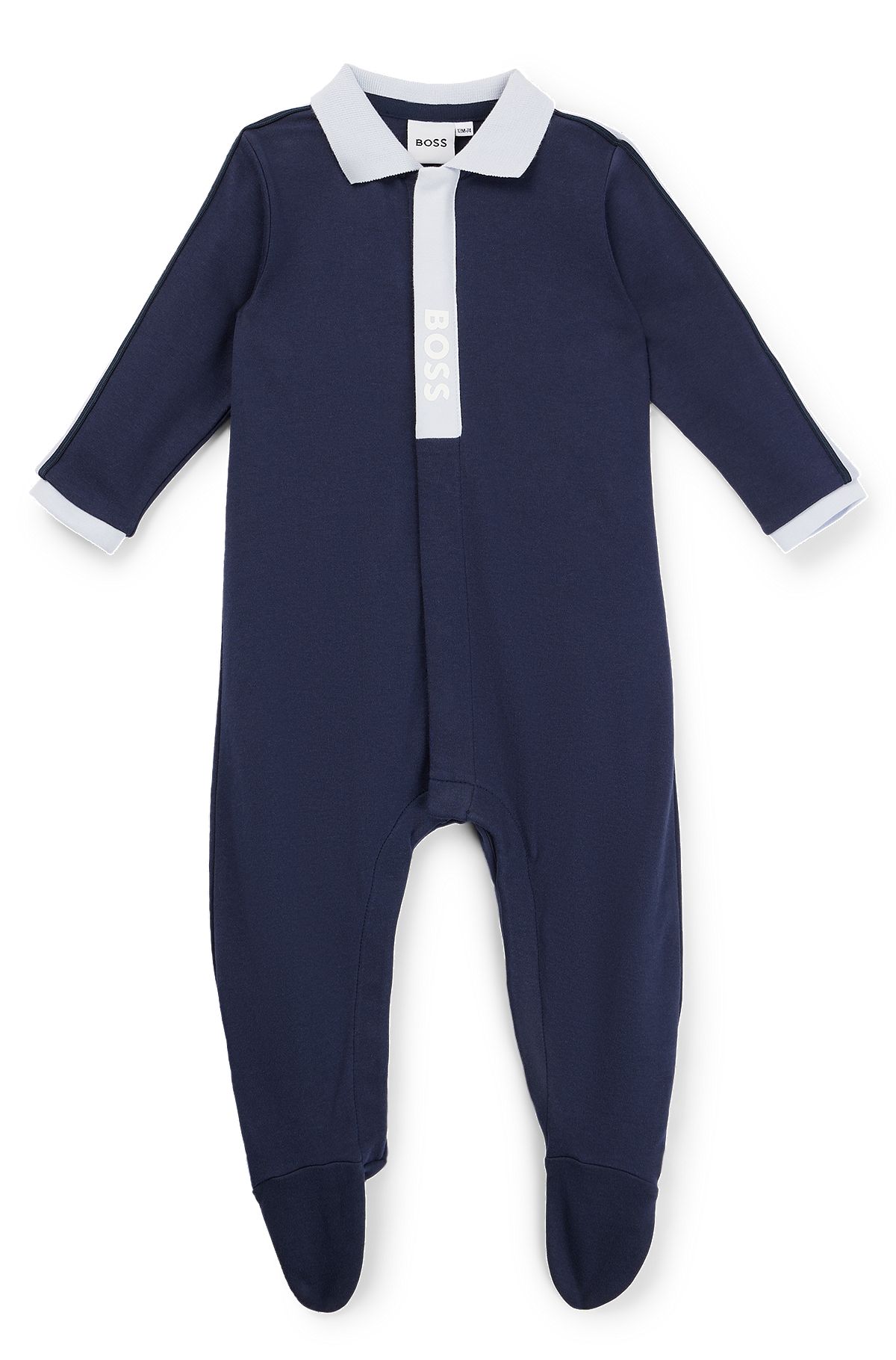 Pijama para bebé en algodón con logo estampado en la tapeta, Azul oscuro
