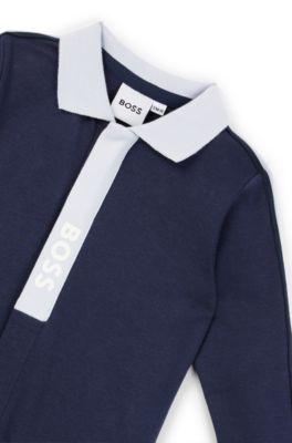 Grenouill&egrave;re en coton avec patte de boutonnage &agrave; logo imprim&eacute; pour b&eacute;b&eacute;, Bleu fonc&eacute;