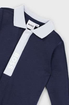 Baby sleepsuit in cotton with logo-print placket, Dark Blue