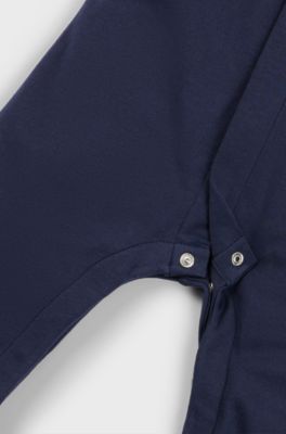 Baby sleepsuit in cotton with logo-print placket, Dark Blue