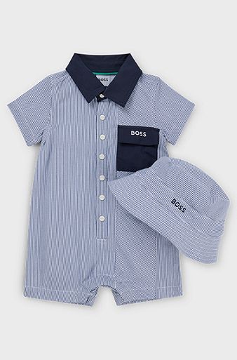 Gift-boxed playsuit and bucket hat for babies, Patterned