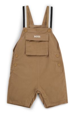 베이지 자수 로고 스트레치 코튼 덩거리, 브라운