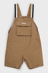 Baby dungarees in stretch cotton with embroidered logo, Brown