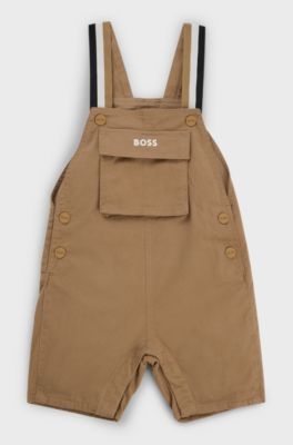Baby dungarees in stretch cotton with embroidered logo, Brown