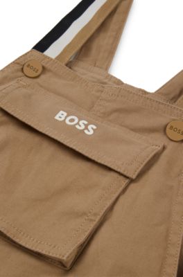 베이지 자수 로고 스트레치 코튼 덩거리, 브라운