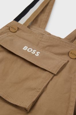 Baby dungarees in stretch cotton with embroidered logo, Brown