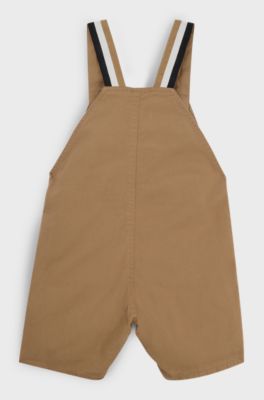 Baby dungarees in stretch cotton with embroidered logo, Brown