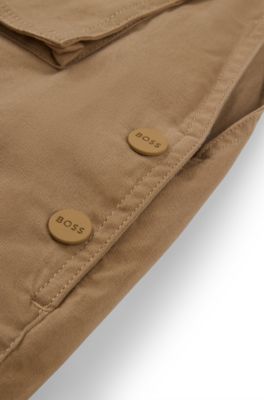 베이지 자수 로고 스트레치 코튼 덩거리, 브라운