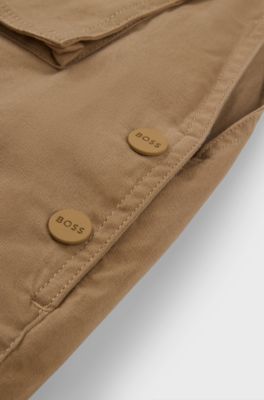 Baby dungarees in stretch cotton with embroidered logo, Brown