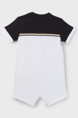 Baby playsuit in stretch cotton with logo print, White