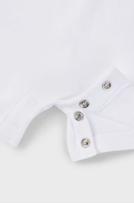 Baby playsuit in stretch cotton with logo print, White