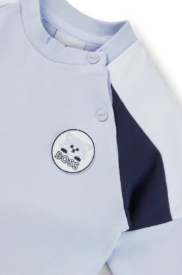 Baby tracksuit in stretch cotton with red-panda badge, Light Blue