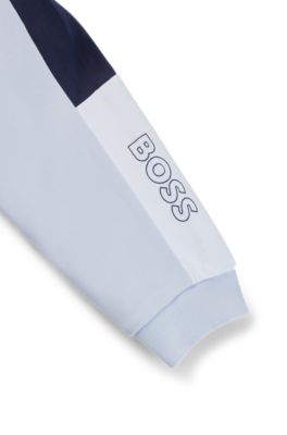 Baby tracksuit in stretch cotton with red-panda badge, Light Blue