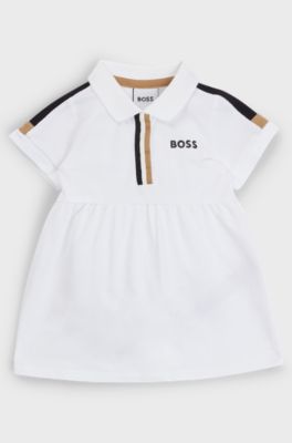 Baby polo dress in stretch-cotton piqu&eacute;, White
