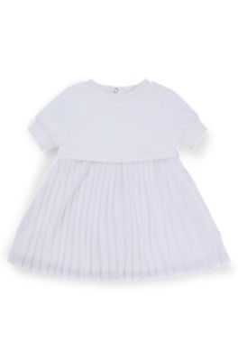 Baby dress with jersey top and pleated skirt, White