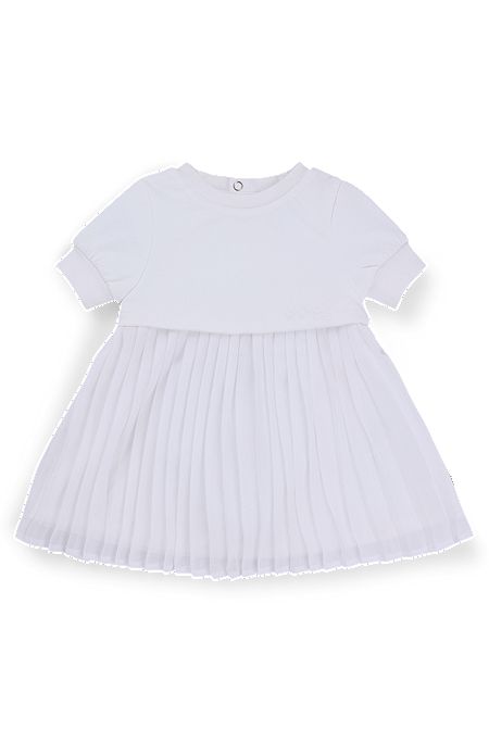Baby dress with jersey top and pleated skirt, White