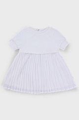 Baby dress with jersey top and pleated skirt, White