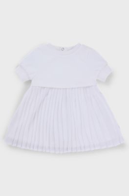 Vestito da neonata con top in jersey e gonna a pieghe, Bianco