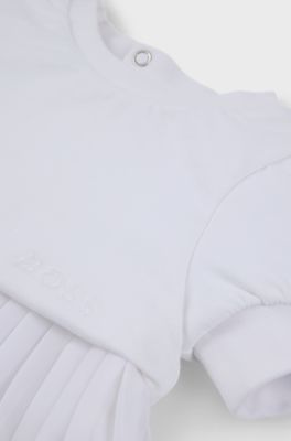 Vestito da neonata con top in jersey e gonna a pieghe, Bianco