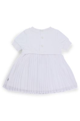 Baby dress with jersey top and pleated skirt, White