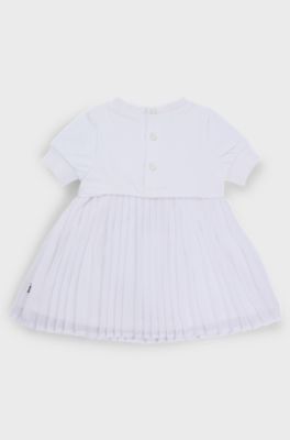 Vestito da neonata con top in jersey e gonna a pieghe, Bianco
