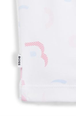 Baby playsuit in interlock cotton with printed logo pattern, Patterned