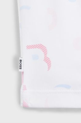 Baby playsuit in interlock cotton with printed logo pattern, Patterned