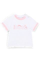 T-shirt til babyer i bomuld med stræk og pandamotiv, Hvid