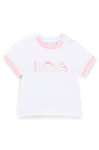 T-shirt til babyer i bomuld med stræk og pandamotiv, Hvid