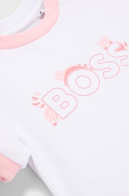 Baby T-shirt in stretch cotton with panda artwork, White