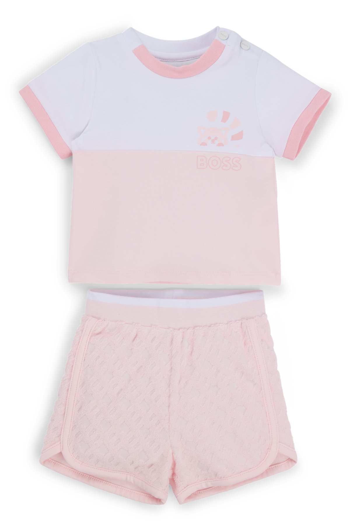 Gift-boxed T-shirt and shorts set for babies, light pink