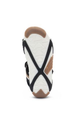 Kids' signature-stripe sandals with contrast logo, Black