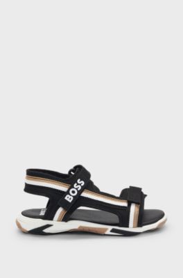 Kids' signature-stripe sandals with contrast logo, Black