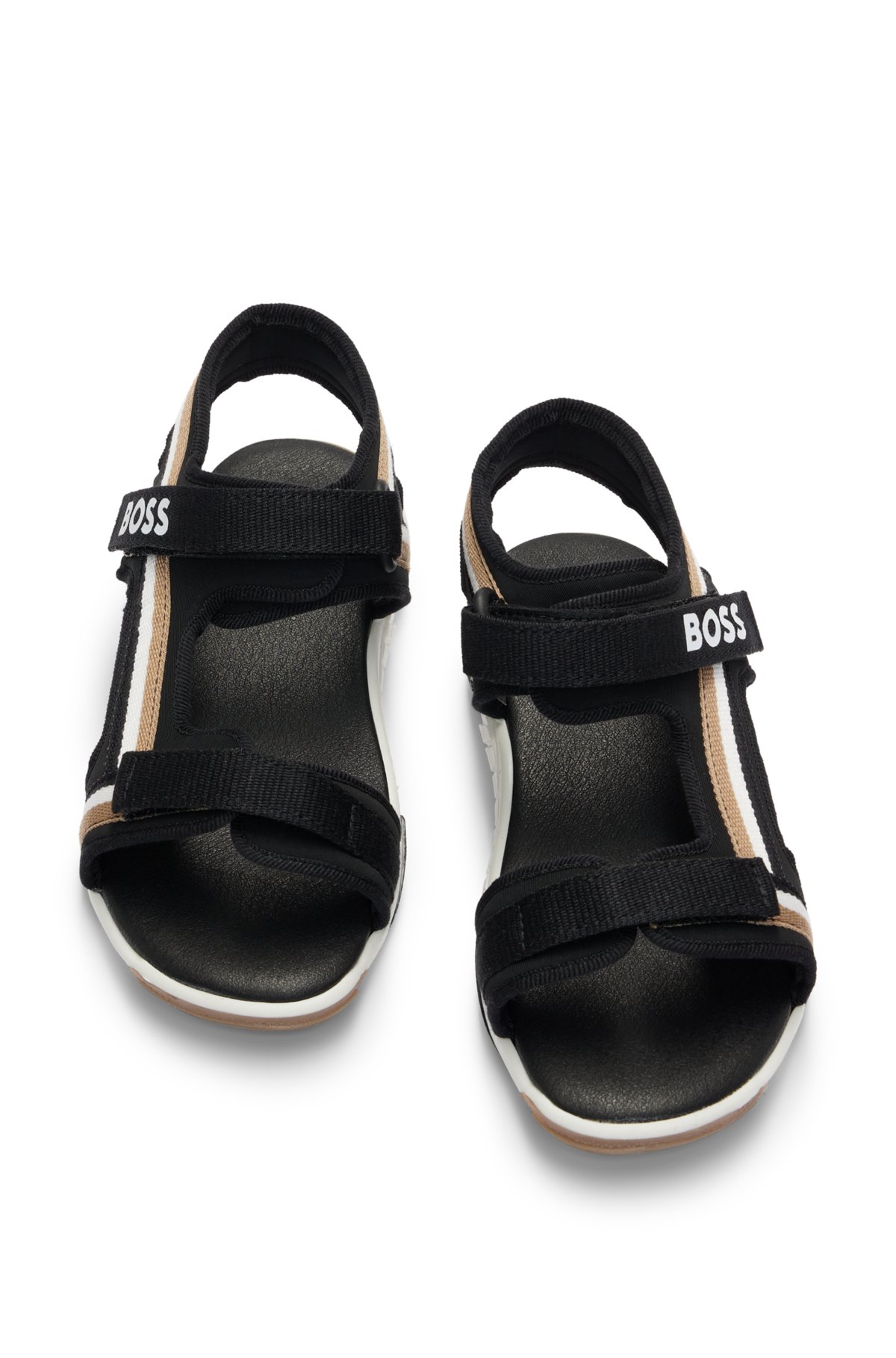 Kids' signature-stripe sandals with contrast logo, Black