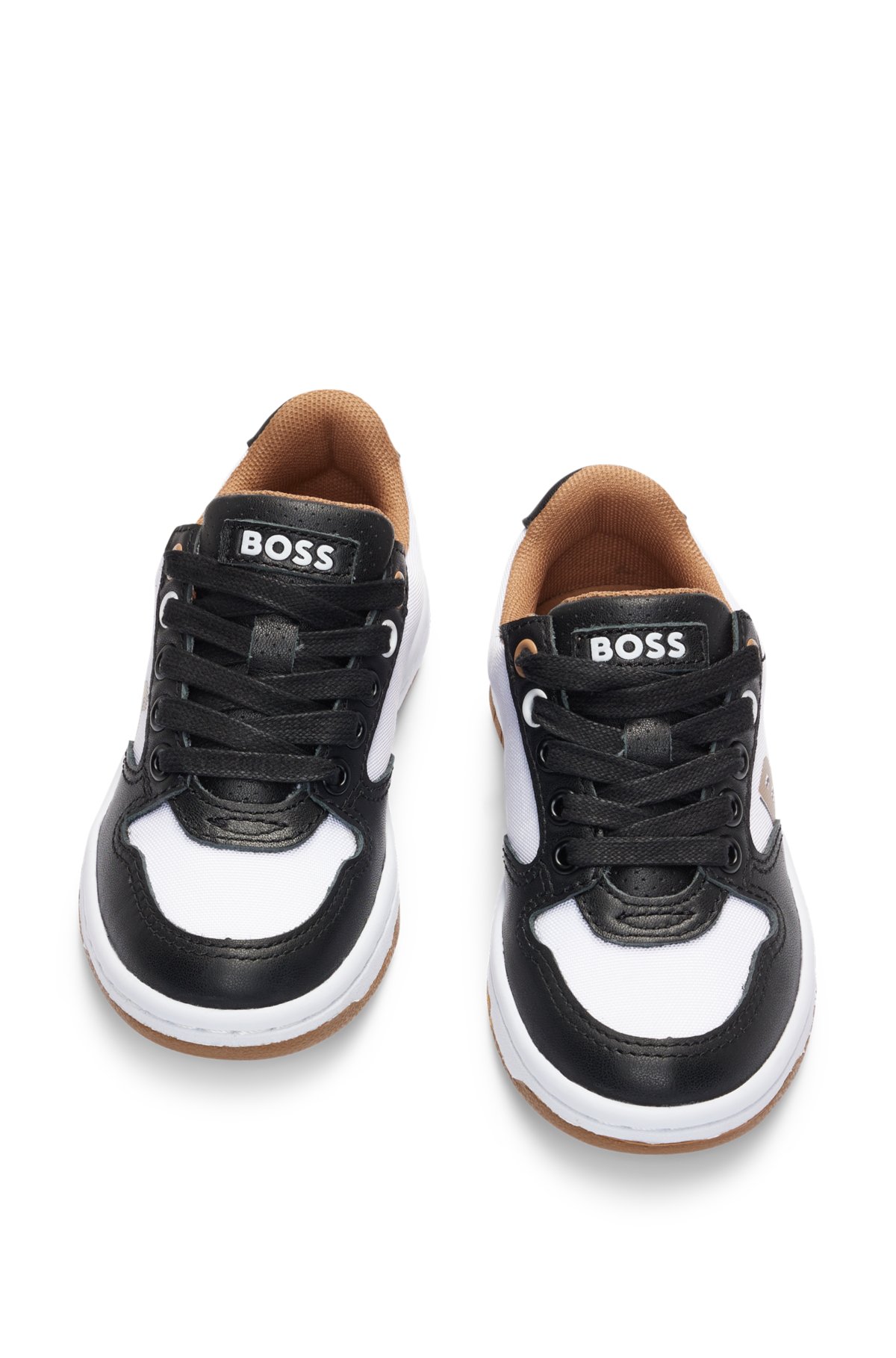 Kids' trainers in canvas and leather with embossed branding, Black