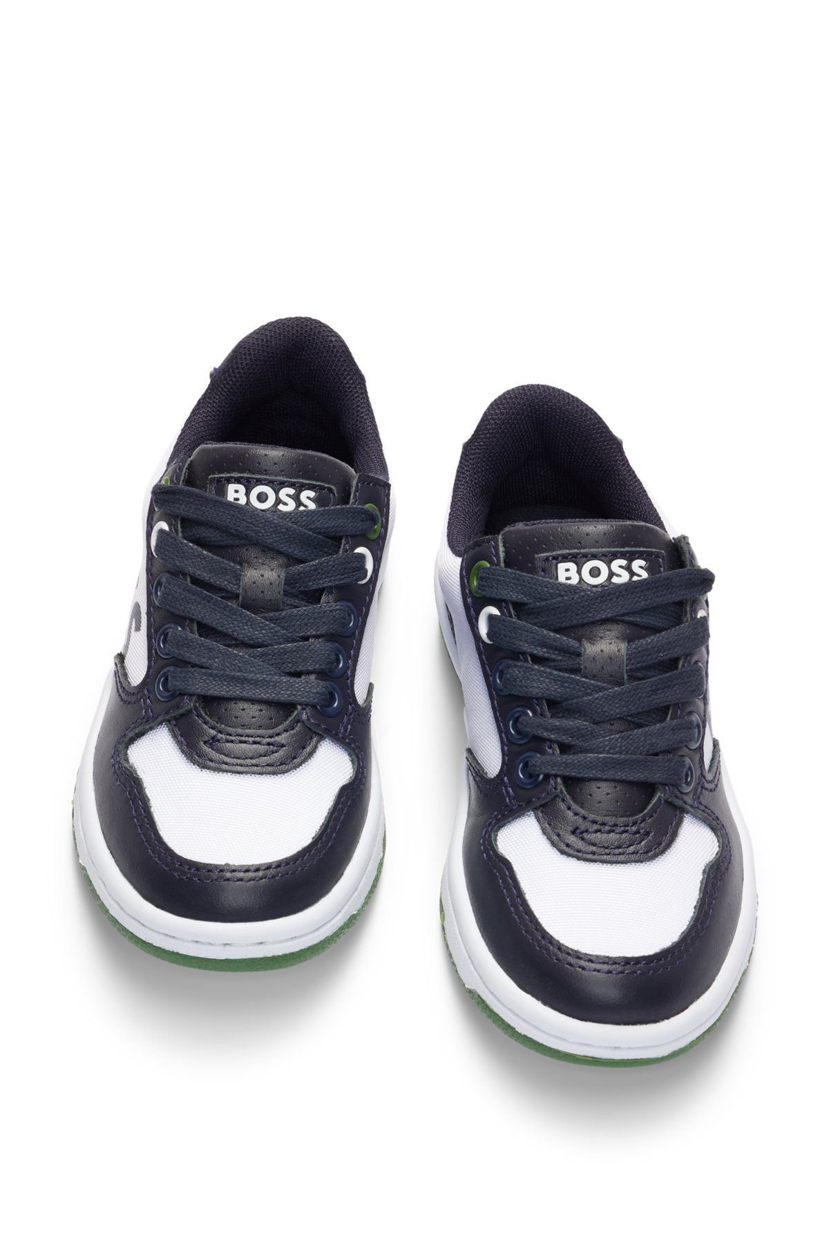 Kids' trainers in canvas and leather with embossed branding, Dark Blue