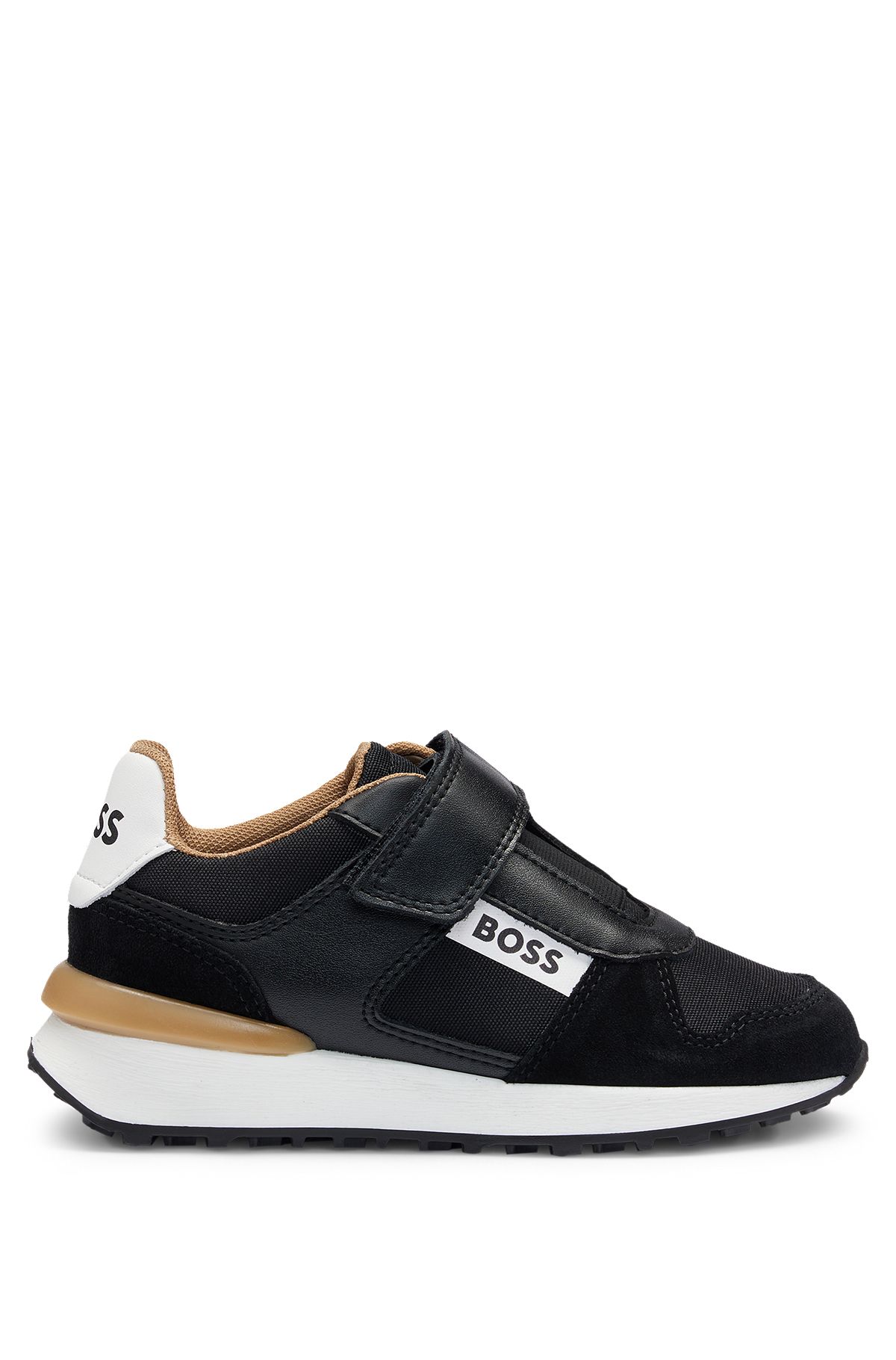 Kids' mixed-material trainers with logo details, Black