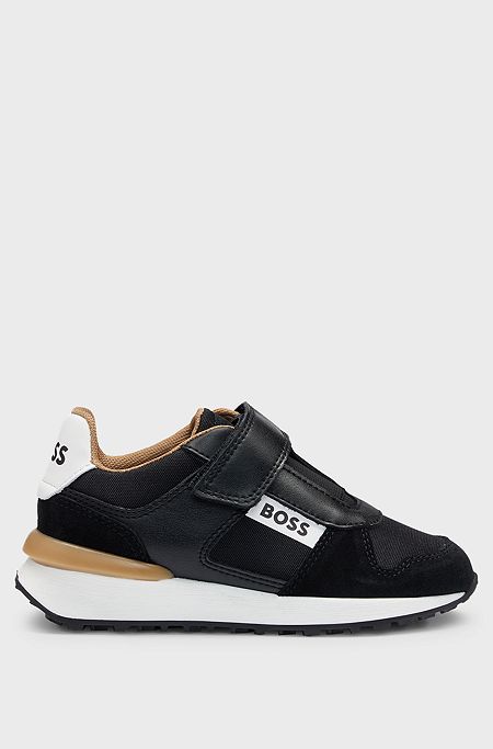 Kids' mixed-material trainers with logo details, Black