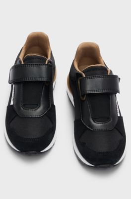 Kids' mixed-material trainers with logo details, Black