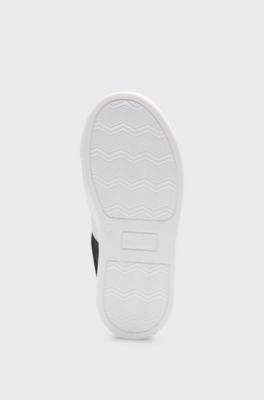 Kids' logo-strap trainers in leather and canvas, Black