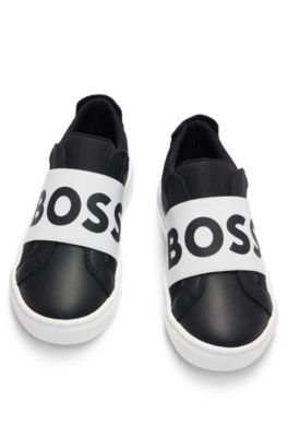 Kids' logo-strap trainers in leather and canvas, Black