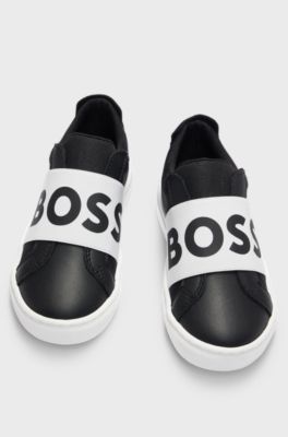 Kids' logo-strap trainers in leather and canvas, Black
